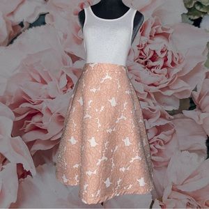 JW romantic feminine blush rose floral a line midi